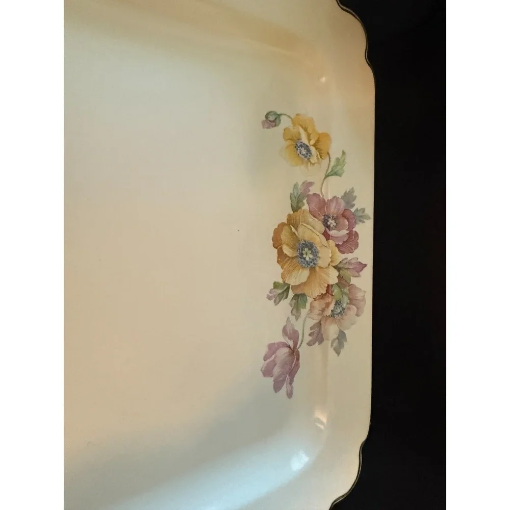 Wells Homer Laughlin‎ 13 x 10 PLATTER Century Shape Yellow Pink Flowers Art Deco